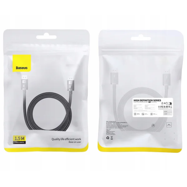 Baseus High Definition Series DisplayPort 1.4 Kablo - 1,5 m Siyah